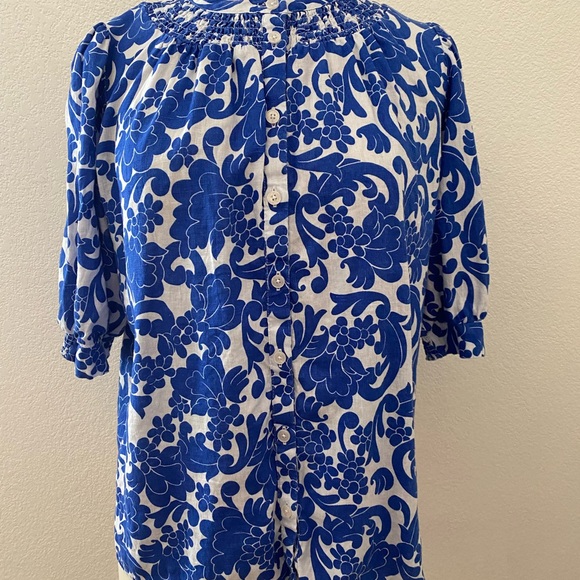 Boden Ada 100% Linen Blue and White Women's Top Size 8 - Picture 4 of 15